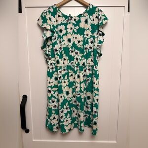 Floral Green Dress with Ruffle Sleeves